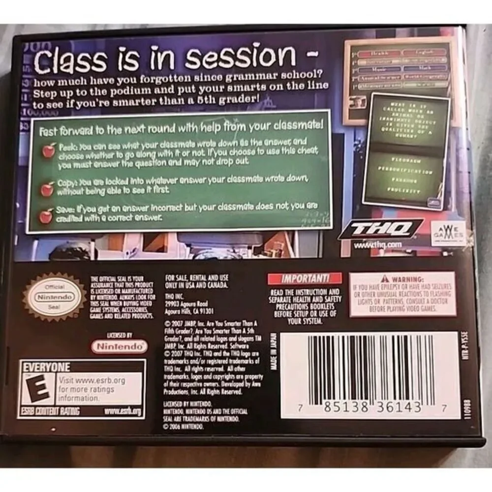 Are You Smarter Than a 5th Grader? - Nintendo DS‎ Video Games Complete